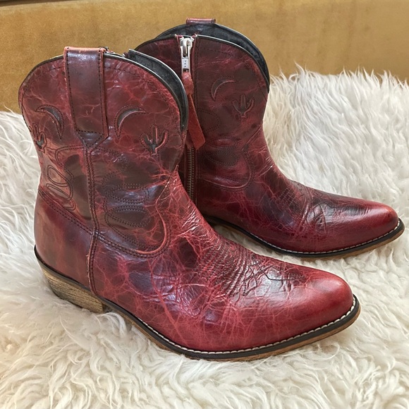 DINGO Burnt Red Leather Short Cowboy Boots Zippers 7.5 - Picture 1 of 8